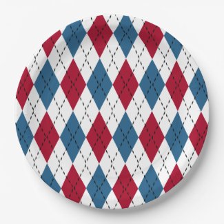 Red White & Blue Patriotic Argyle 9 Inch Paper Plate