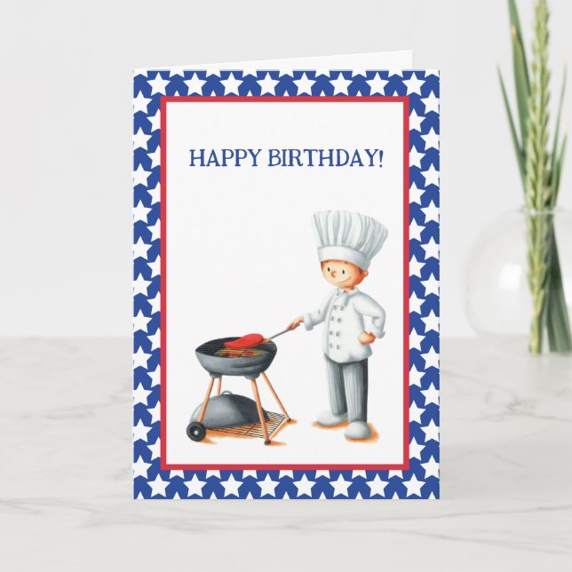 Red White Blue Patriotic Barbecue Birthday Card (Front)