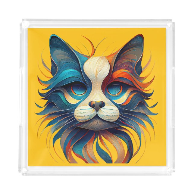 Red White & Blue Patriotic Cat Acrylic Tray (Front)