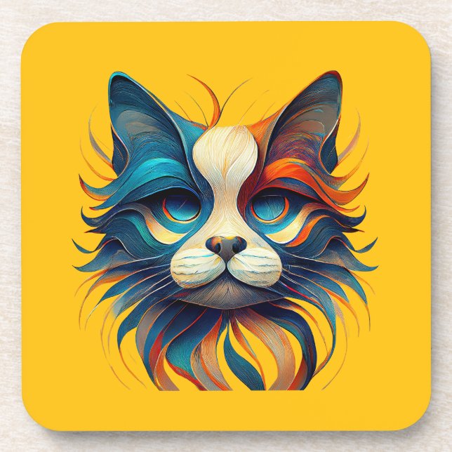 Red White & Blue Patriotic Cat Beverage Coaster (Front)