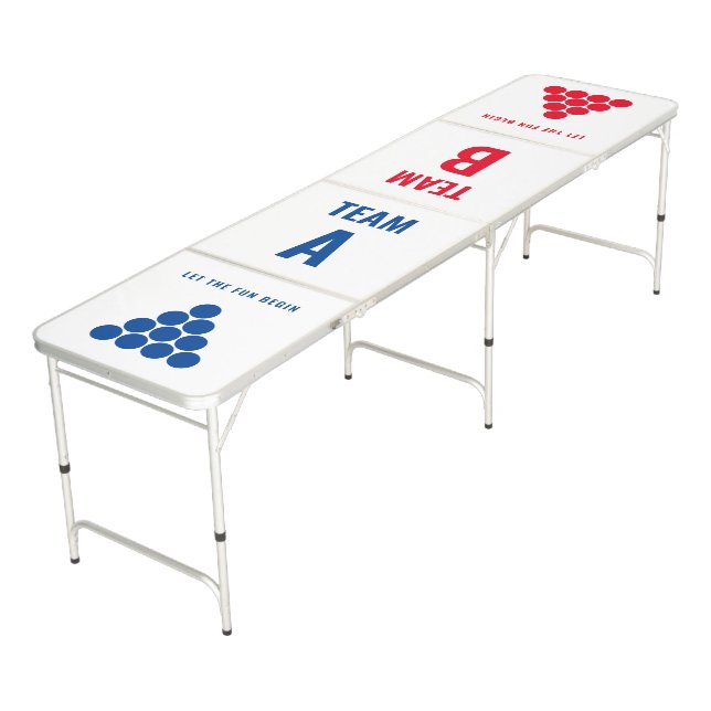 Red White Blue Patriotic Color Team Name Initials Beer Pong Table (Angled)