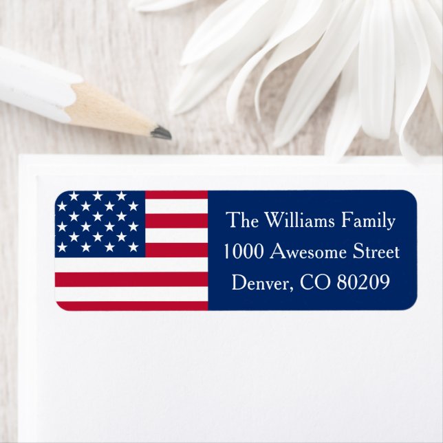 Red White Blue Patriotic Country USA American Flag Label (Insitu)