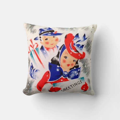 Red White Blue Patriotic Couple Christmas Holiday Throw Pillow