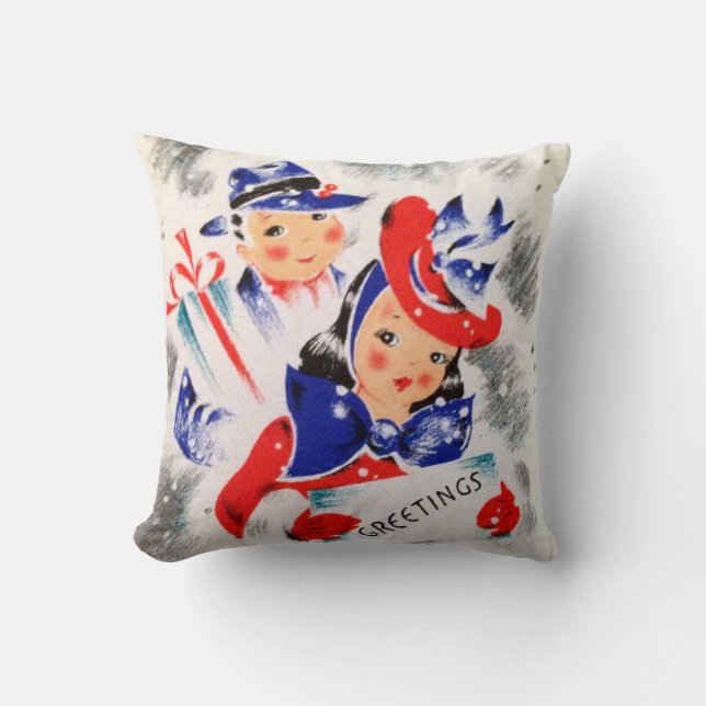 Red White Blue Patriotic Couple Christmas Holiday Throw Pillow (Front)