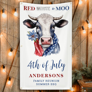 Red White Blue Patriotic Cow Farm 4th Of July Banner