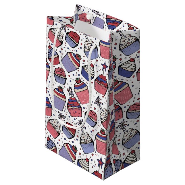 Red, White & Blue Patriotic Cupcake Small Gift Bag (Front Angled)