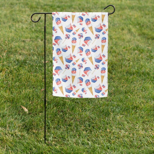 RED  WHITE BLUE PATRIOTIC CUPCAKES ICE CREAM  GARDEN FLAG (In SItu)