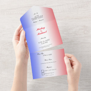 Red White & Blue Patriotic Elegant Modern Wedding All In One Invitation
