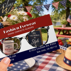 Red White Blue Patriotic Eyeglasses Business Clear Business Cards