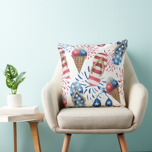 RED WHITE BLUE PATRIOTIC FLIP FLOPS ICE CREAM THROW PILLOW (Chair)
