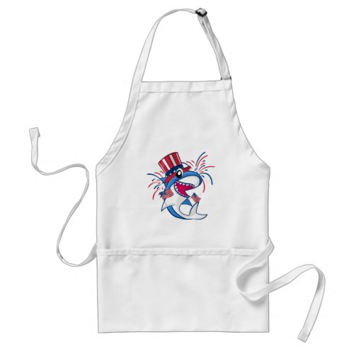 Red White Blue Patriotic Fourth of July Shark Adult Apron
