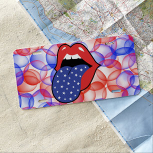 RED WHITE BLUE PATRIOTIC LIPS LICENSE PLATE