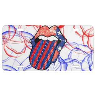 RED WHITE BLUE PATRIOTIC LIPS LICENSE PLATE