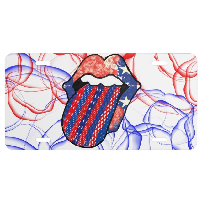 RED WHITE BLUE PATRIOTIC LIPS LICENSE PLATE (Front)