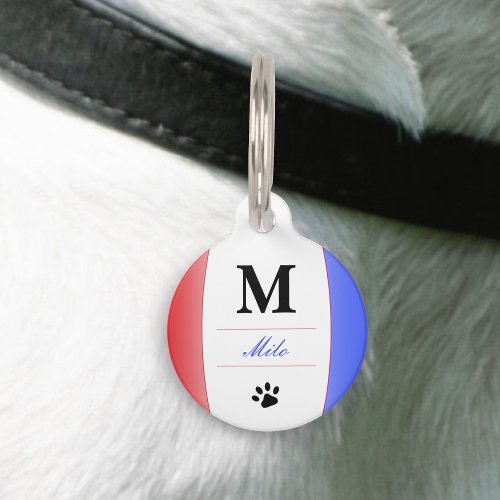 Red White  Blue Patriotic Name Monogram Pet ID Tag