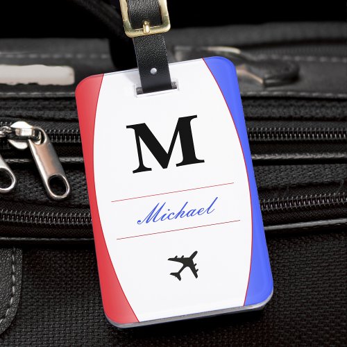 Red White  Blue Patriotic Name Monogram Suitcase Luggage Tag