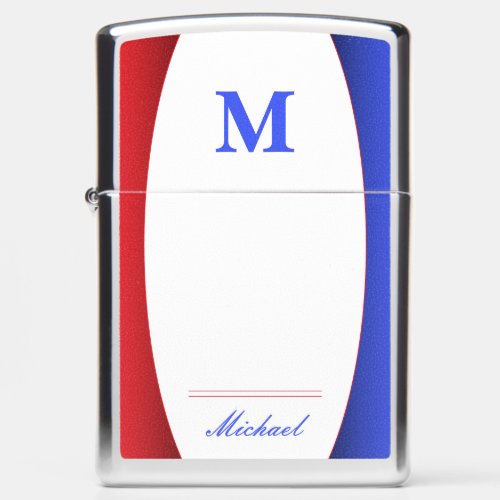 Red White  Blue Patriotic Name Monogram Zippo Lighter