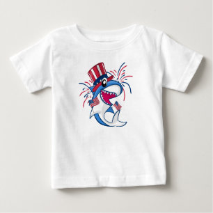Red White Blue Patriotic Shark 4th of July Baby T-Shirt