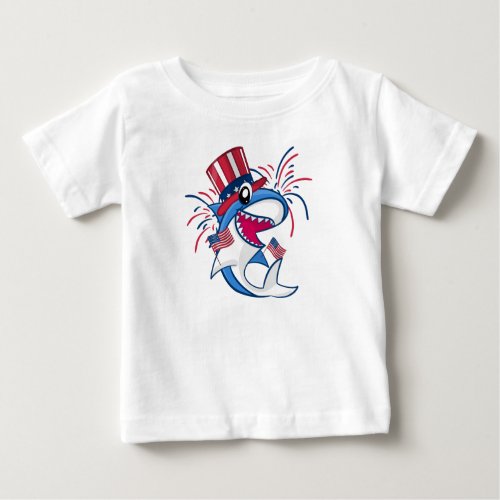Red White Blue Patriotic Shark 4th of July Baby T_Shirt