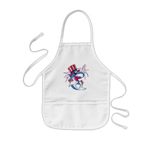 Red White Blue Patriotic Shark 4th of July Kids Apron