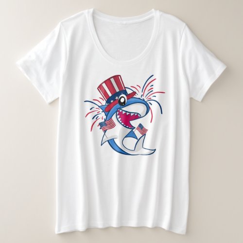 Red White Blue Patriotic Shark 4th of July Plus Size T_Shirt