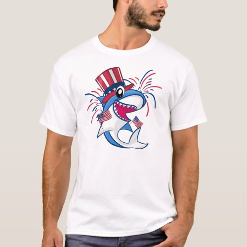 Red White Blue Patriotic Shark 4th of July T_Shirt