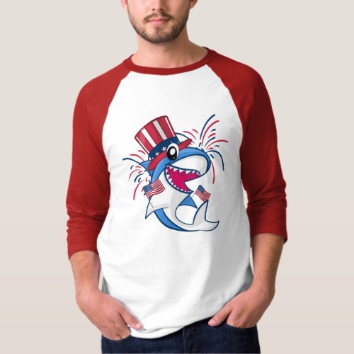 Red White Blue Patriotic Shark 4th of July T_Shirt