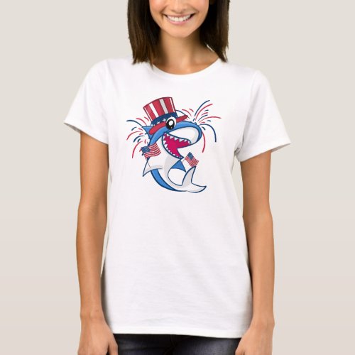 Red White Blue Patriotic Shark 4th of July T_Shirt