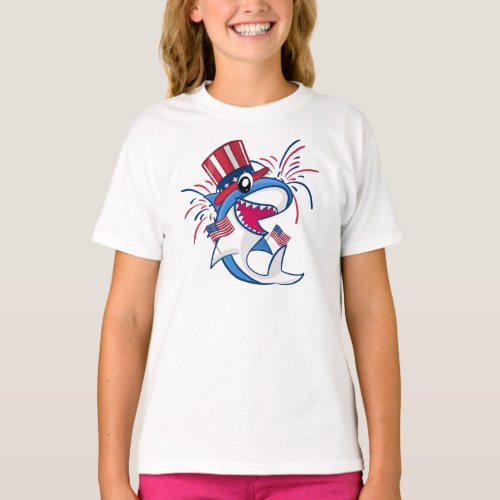 Red White Blue Patriotic Shark 4th of July T_Shirt