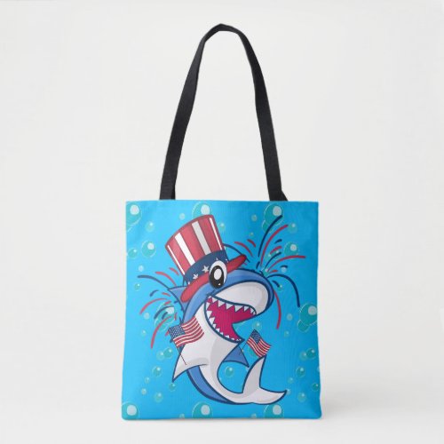 Red White Blue Patriotic Shark 4th of July Tote Bag