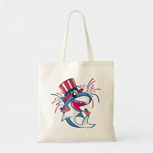 Red White Blue Patriotic Shark 4th of July Tote Bag