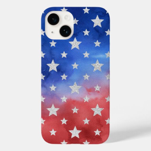 Red White Blue Patriotic Silver Glitter Stars Case_Mate iPhone 14 Case