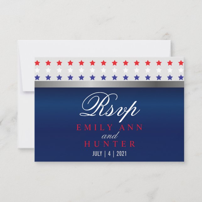 Red, White & Blue Patriotic Star Wedding RSVP Card (Front)