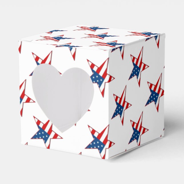 Red White & Blue Patriotic Stars Heart Favor Box (Front Side)