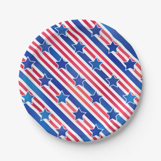 Red White Blue Patriotic Stars Stripes America USA Paper Plates (Front)