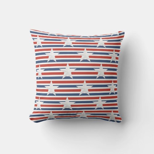 Red White Blue Patriotic Stars Stripes USA Flag Outdoor Pillow