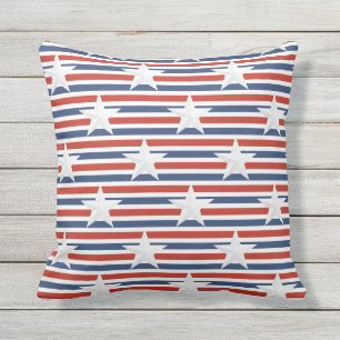 Red White Blue Patriotic Stars Stripes USA Flag Outdoor Pillow