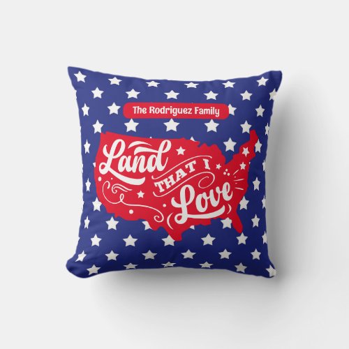 Red White  Blue Patriotic Stars USA July 4th Fun Throw Pillow