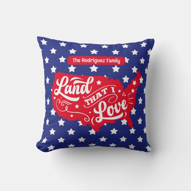 Red White & Blue Patriotic Stars USA July 4th Fun Throw Pillow (Front)
