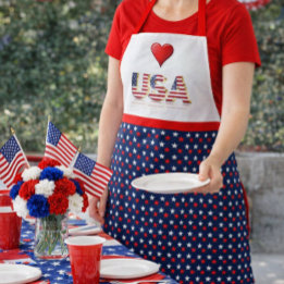 Red White Blue Patriotic USA 4th of July Apron