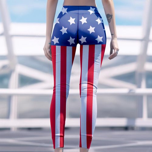 Red White  Blue Patriotic USA American Flag Leggings