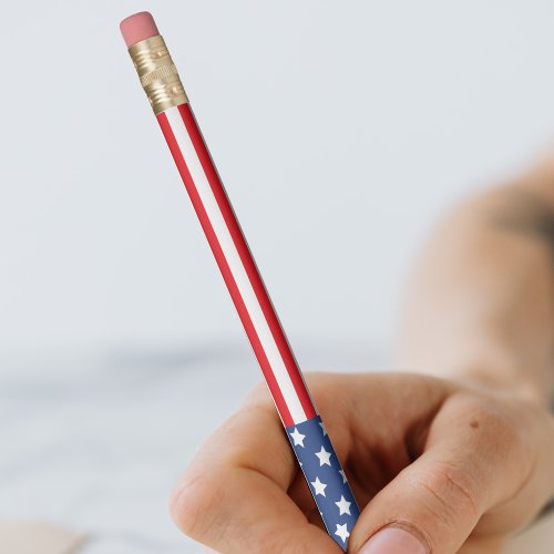 Red White  Blue Patriotic USA American Flag Pencil
