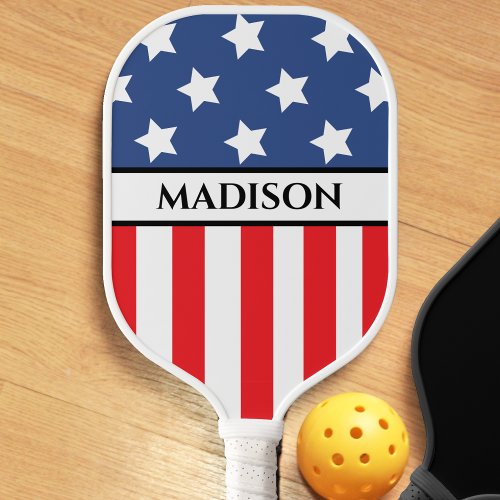 Red White  Blue Patriotic USA American Flag Pickleball Paddle