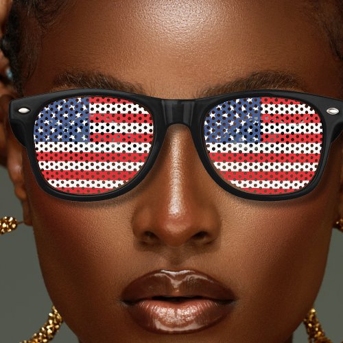 Red White  Blue Patriotic USA American Flag Retro Retro Sunglasses