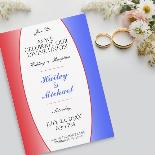 Red White  Blue Patriotic USA American Wedding Invitation