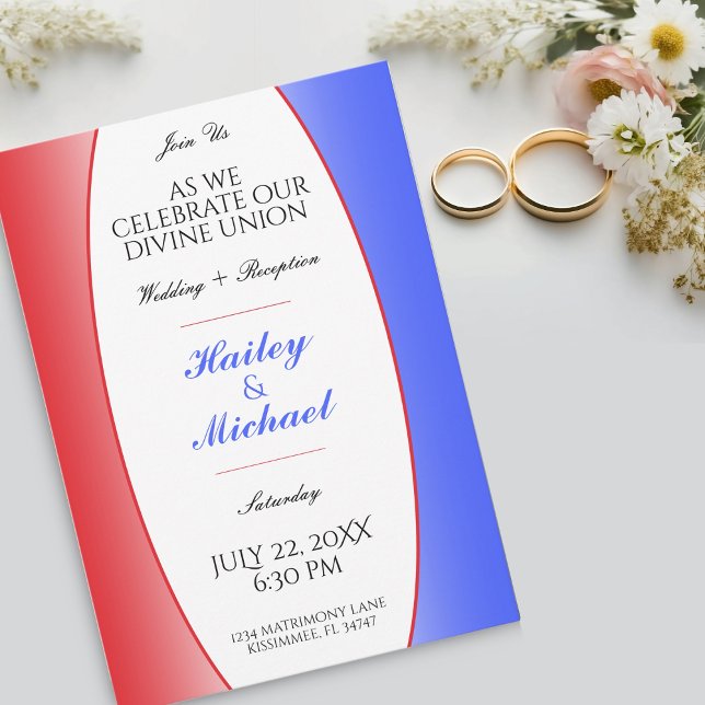 Red, White & Blue Patriotic USA American Wedding Invitation (Red, White & Blue Patriotic USA American Wedding Invitation)