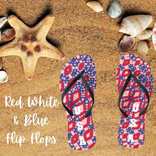 Red White Blue Patriotic USA Freedom Stars Stripes Flip Flops