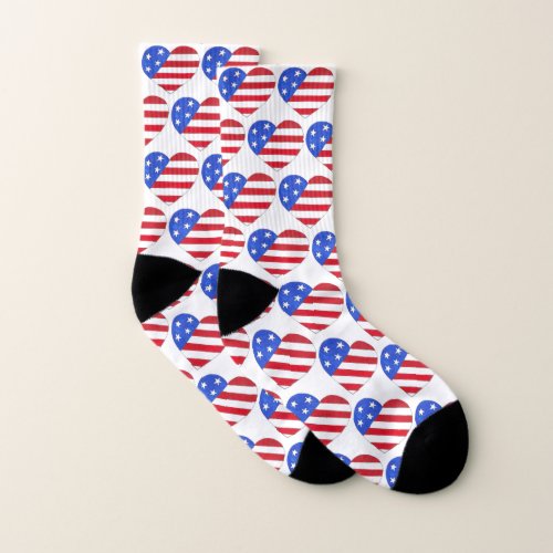 Red White Blue Patriotic USA Stars Stripes Heart Socks