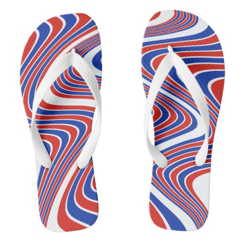 Red White  Blue Patriotic Wavy Stripes Flip Flops