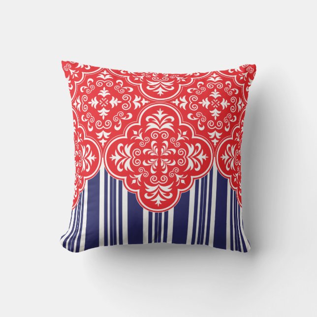 Red, White, Blue Pattern Decorative Throw Pillows (Front)